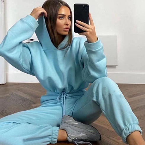 Women Solidcolour Casual Sports 2 Pieces Set Sweatshirt - ROUTINE FASHION